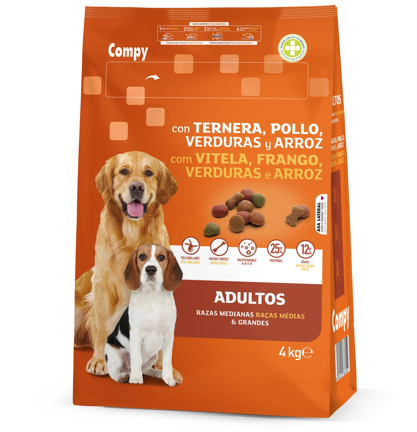 Compy  for adult dogs of medium and large breeds. with Beef, Chicken, Vegetables and Rice. for adult dogs of medium and large breeds. (4kg)(18kg)