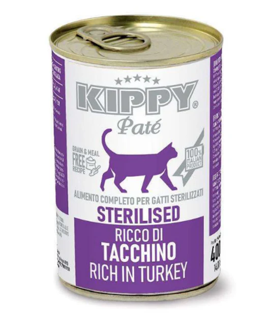 Kippy Pate Sterilised Cat Wet Food Rich in Turkey Cans 400 g
