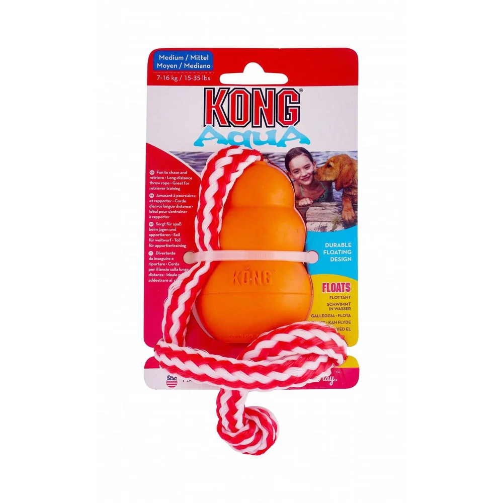Kong Aqua Medium Orange Floatable Dog Toy with Rope (7-16kg)