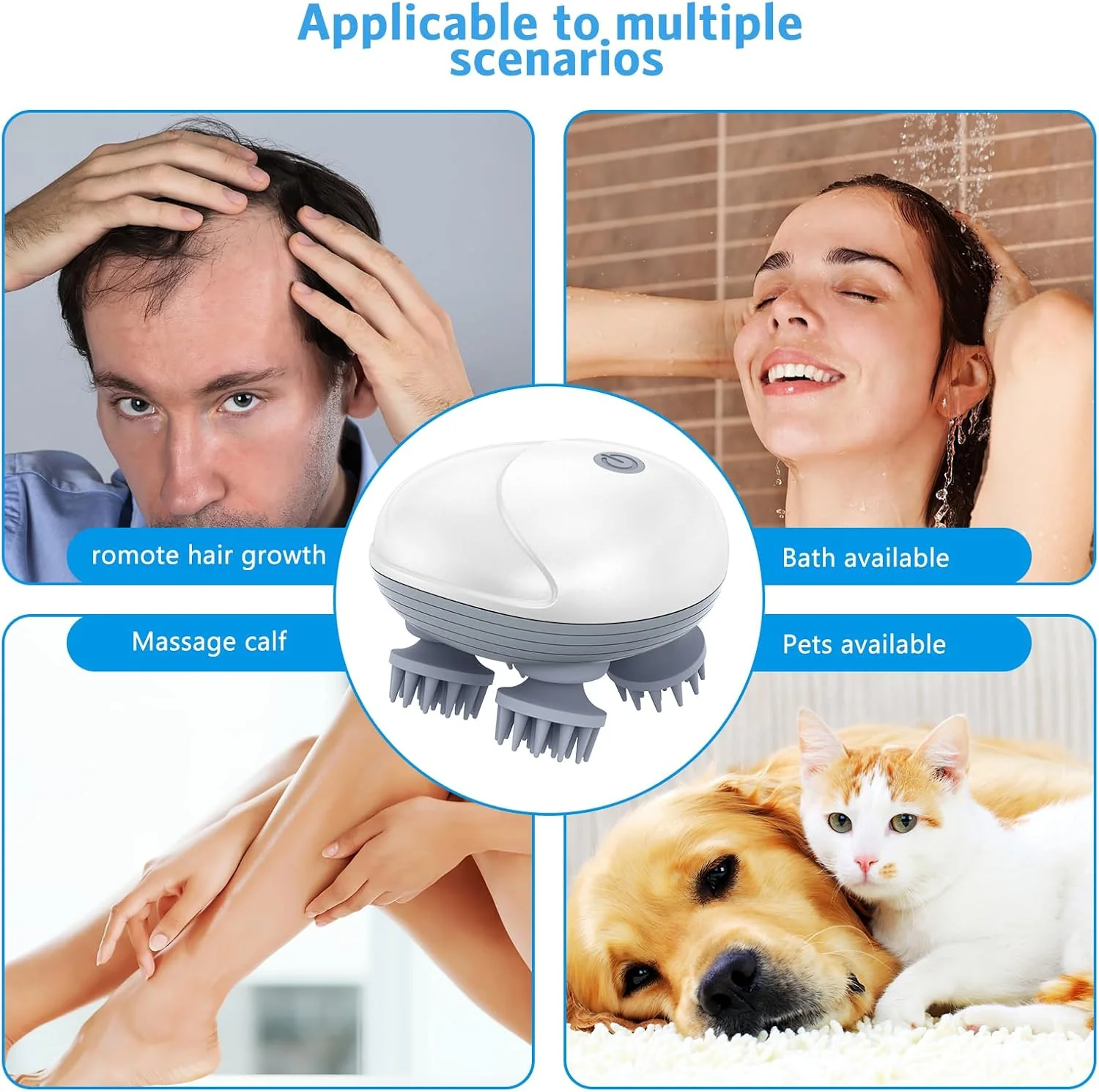 Olipiter Newest Handheld Cat and Dog Massager, Electric Pet Massager for Dogs and Cats, with 4 Massage Heads, Cat Head and Back Scratcher for Relieving Tight Stiffness Muscles, Promote Bonding - Image 7