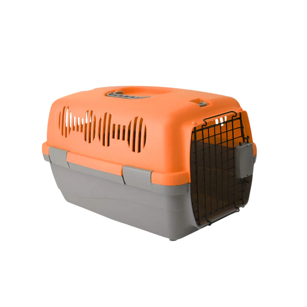 Orange Plastic Pet Carrier, Transport Box for Cats and Dogs