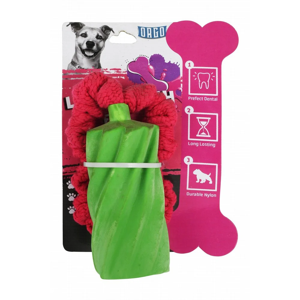 Orgo Green & Pink Nylon & Latex Plush Dog Toy