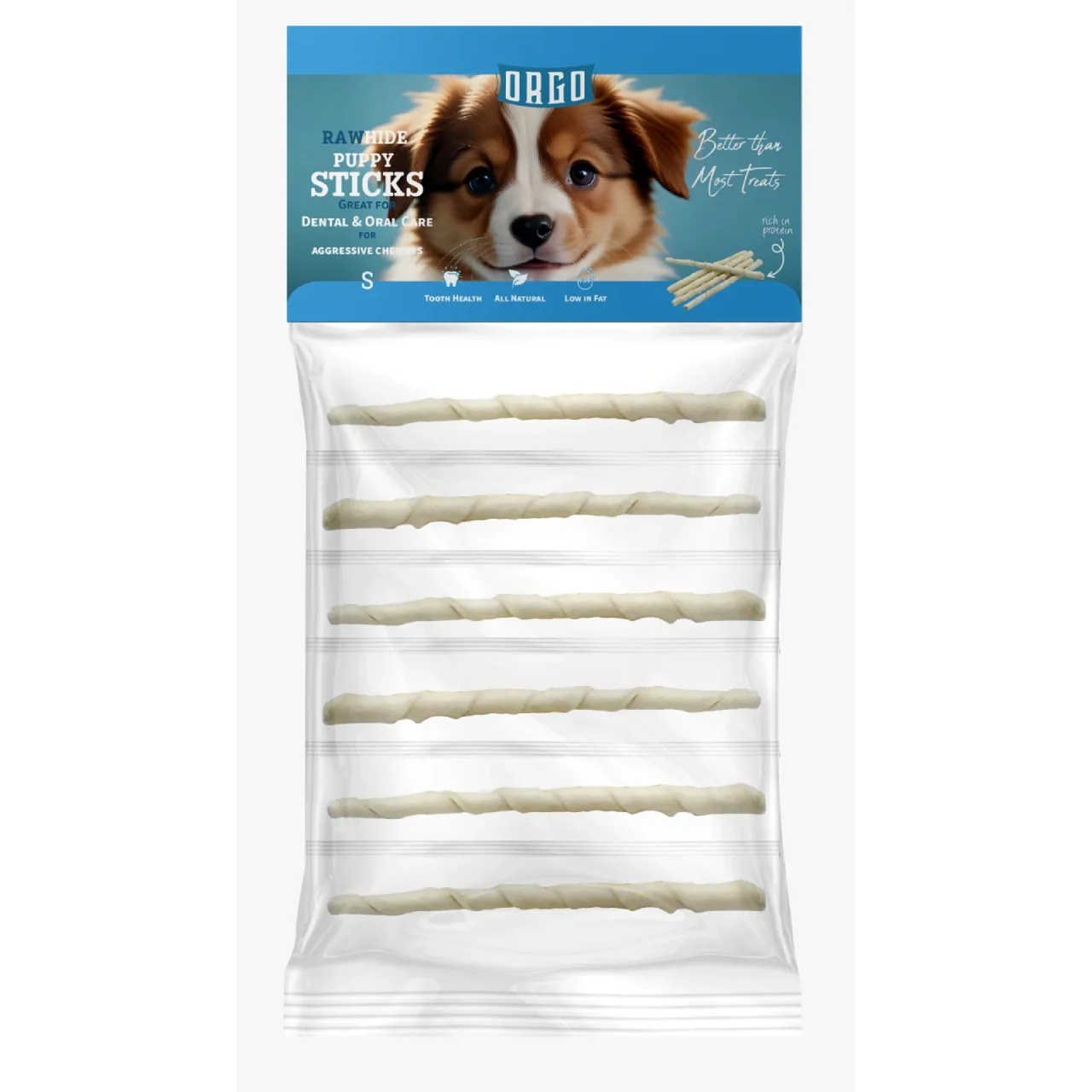 Orgo Rawhide Sticks For Dog Puppy Dental Oral Care 6 PC