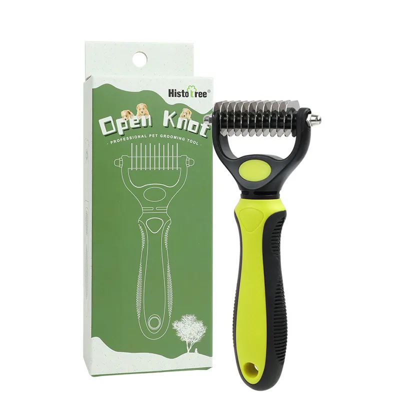 Pet Grooming Brush - Dog & Cat Fur Knot Cutter, Shedding Tool, Self-Cleaning Slicker Brush for Long & Short Hair - Gentle Pet Hair Removal