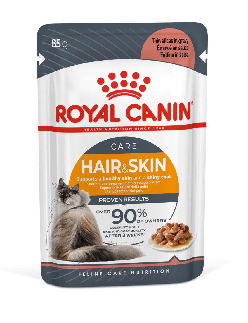Royal Canin Hair and Skin Care -Wet food slices for adult cats in Gravy (85gm / Pouch)