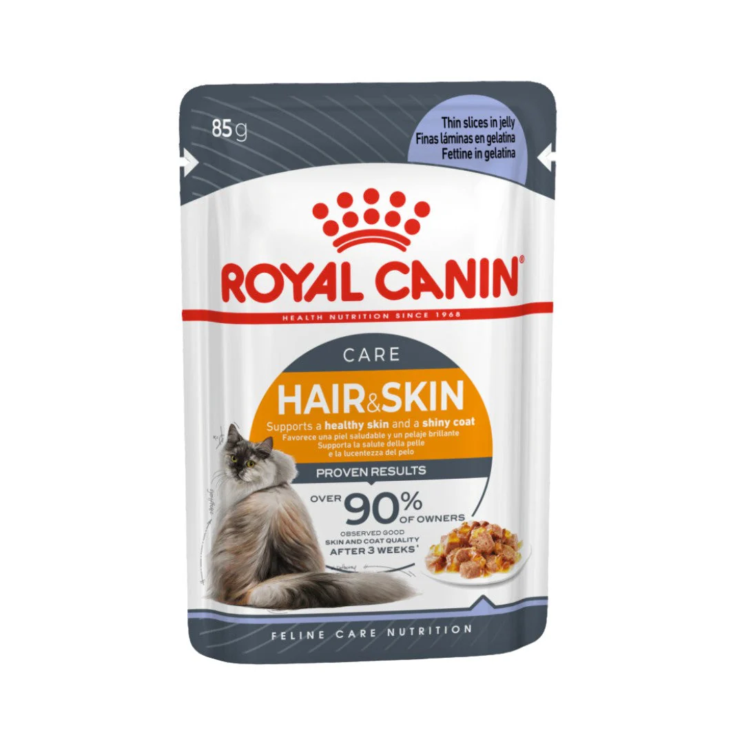 Royal Canin Hair and Skin Care -Wet food slices for adult cats in Jelly (85gm / Pouch)