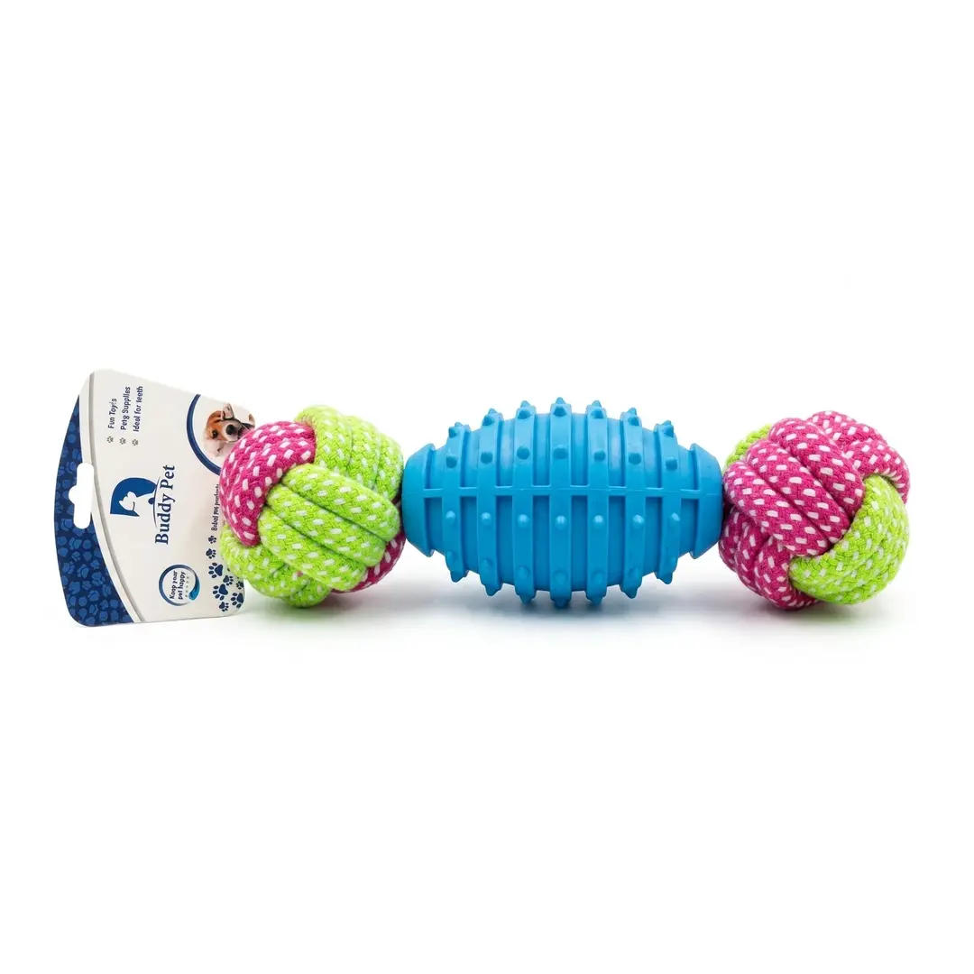 Rubber Dumbbell Dog Toy with Rope - Image 2