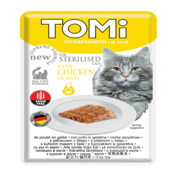 TOMi 85g pouch for sterilised cats – chicken in jelly